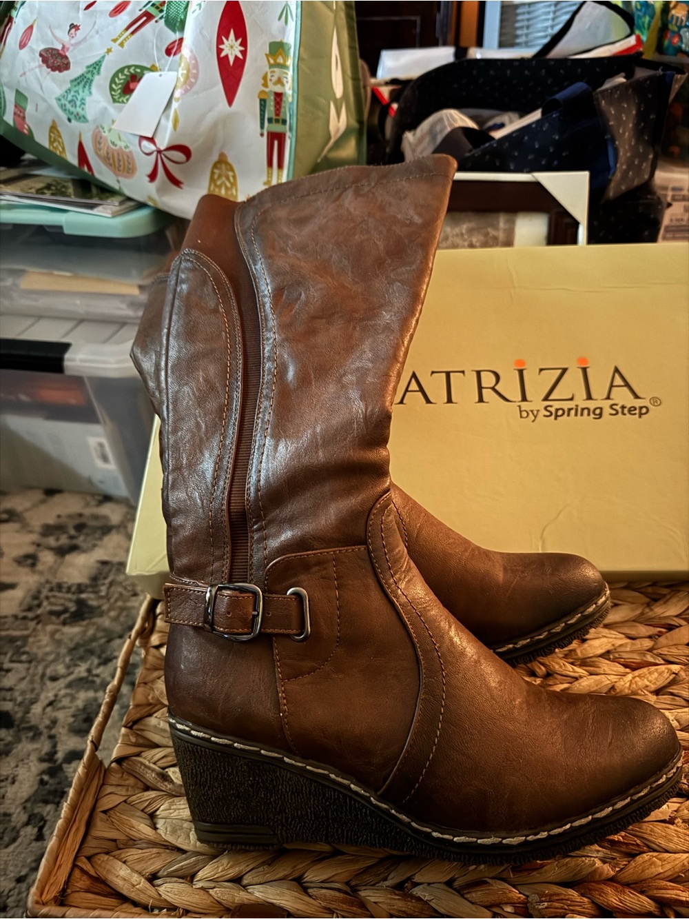 Patrizia Brown Wedge Mid-Calf Heeled Boots